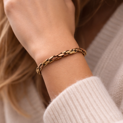 El yapımı bakır ve bronz zincir örgü bileklik, ayarlanabilir açık formda, doğal metal yüzeyli LAJA tasarımı