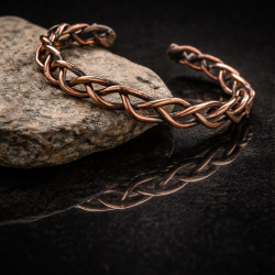 LAJA-1259 el yapımı bakır örgü bileklik, saf bakır doğal bilezik, maskülen el işi bakır tasarım