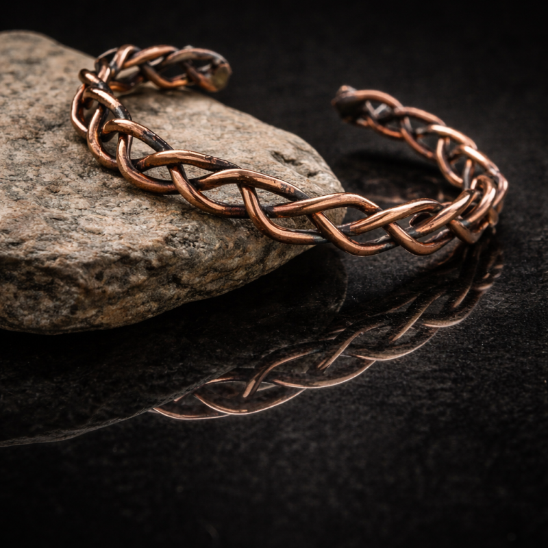 LAJA-1259 el yapımı bakır örgü bileklik, saf bakır doğal bilezik, maskülen el işi bakır tasarım