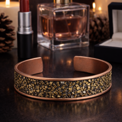 LAJA-1258 bakır tozu işlemeli doğal bakır bileklik, el yapımı saf bakır bilezik, özel üretim dokulu bakır tasarım