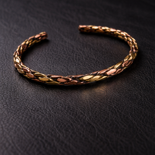 LAJA 1260 El Yapımı Bakır & Bronz Zincir Örgü Bileklik | Ayarlanabilir Açık Form