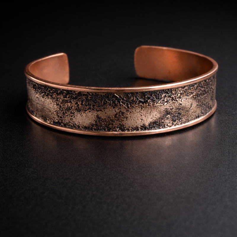 LAJA-1257 doğal bakır bileklik, el yapımı saf bakır bilezik, dokulu yüzeyli özel üretim erkek bakır bileklik
