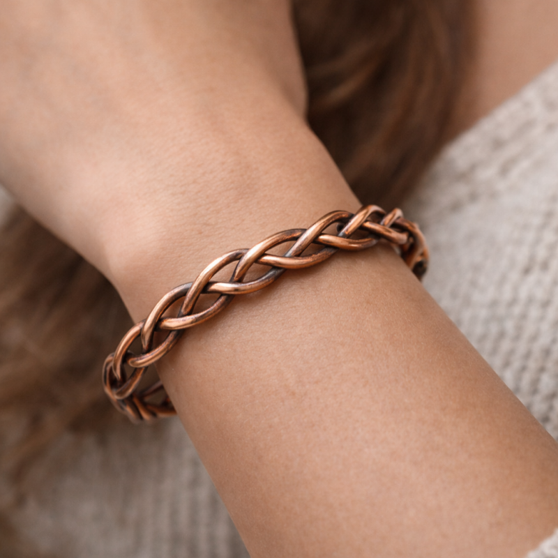 LAJA-1259 el yapımı bakır örgü bileklik, saf bakır doğal bilezik, maskülen el işi bakır tasarım