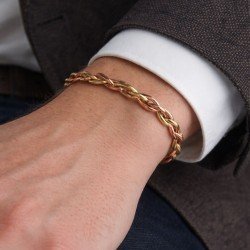 Handmade copper and bronze twisted chain open cuff bracelet with natural metal finish, artisan design by LAJA