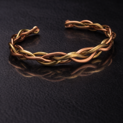 Handmade copper and bronze twisted chain open cuff bracelet with natural metal finish, artisan design by LAJA