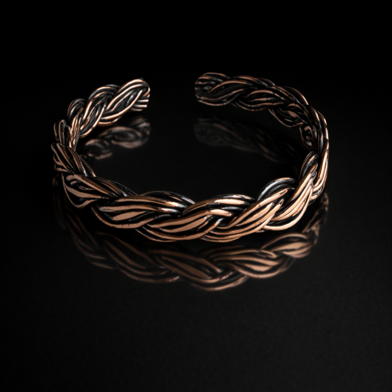 LAJA-1255 el yapımı örgü saf bakır bileklik doğal taş üzerinde güçlü dokulu artisan tasarım