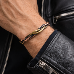 Bakır ve bronz el örmesi ayarlanabilir açık bileklik – LAJA