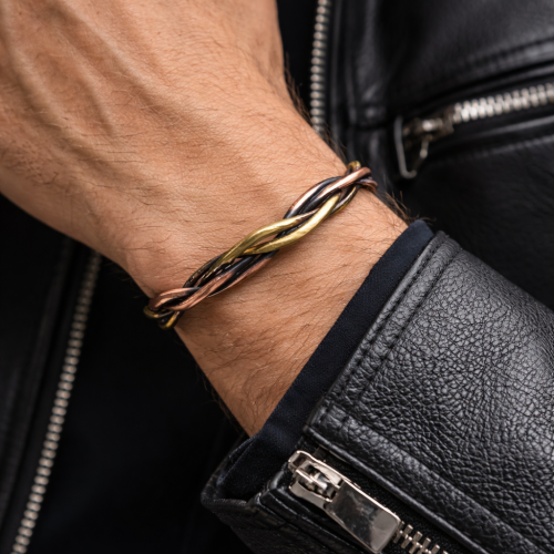 LAJA 1252 Bakır & Bronz Bileklik | El Örmesi Açık Tasarım – Ayarlanabilir Unisex