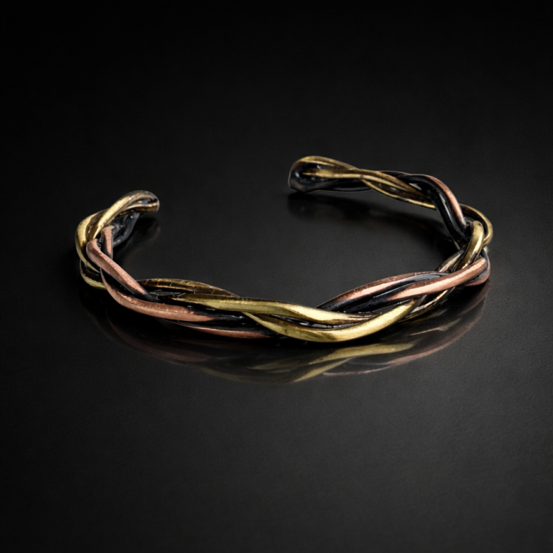 Bakır ve bronz el örmesi ayarlanabilir açık bileklik – LAJA