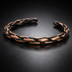 Handmade solid copper chain woven bracelet with adjustable open cuff design, dark matte copper details, artisan copper jewelry for men and women Handmade solid copper chain woven bracelet with adjustable open cuff design, dark matte copper details, artisan copper jewelry for men and women
