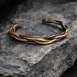 Bakır ve bronz el örmesi ayarlanabilir açık bileklik – LAJA