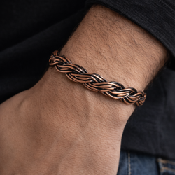 LAJA-1255 el yapımı örgü saf bakır bileklik doğal taş üzerinde güçlü dokulu artisan tasarım