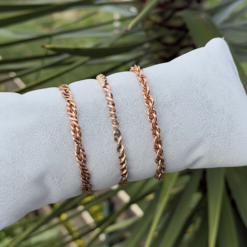 El yapımı parlak bakır bileklikler, örme burma ve zincir formda ayarlanabilir LAJA tasarımı