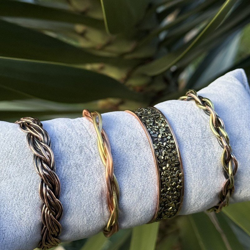 LAJA 1250 Serisi el yapımı örme, burgu ve bakır tozlu özel tasarım mat bakır bileklik modelleri