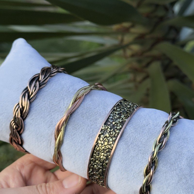 LAJA 1250 Serisi el yapımı örme, burgu ve bakır tozlu özel tasarım mat bakır bileklik modelleri