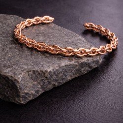 Handmade solid copper chain open cuff bracelet with natural metal finish and minimal design