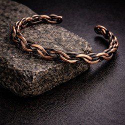 Handcrafted braided copper cuff bracelet LAJA-1265 with adjustable open design