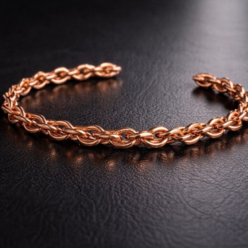 Handmade solid copper chain open cuff bracelet with natural metal finish and minimal design