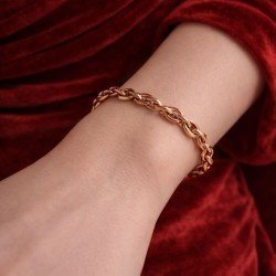Handmade solid copper chain open cuff bracelet with natural metal finish and minimal design
