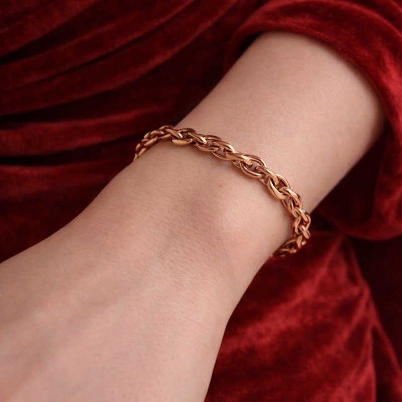 Handmade solid copper chain open cuff bracelet with natural metal finish and minimal design