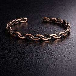 Handcrafted braided copper cuff bracelet LAJA-1265 with adjustable open design