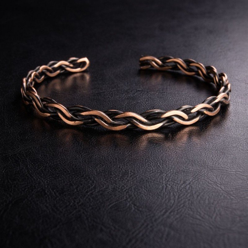 Handcrafted braided copper cuff bracelet LAJA-1265 with adjustable open design