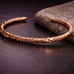 Handmade twisted solid copper open cuff bracelet with natural surface and classic design