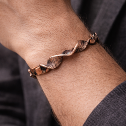 Handmade solid copper open cuff bracelet with textured wave form and sculptural design