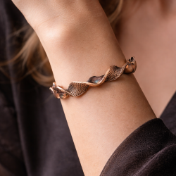 Handmade solid copper open cuff bracelet with textured wave form and sculptural design