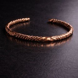Handmade twisted solid copper open cuff bracelet with natural surface and classic design