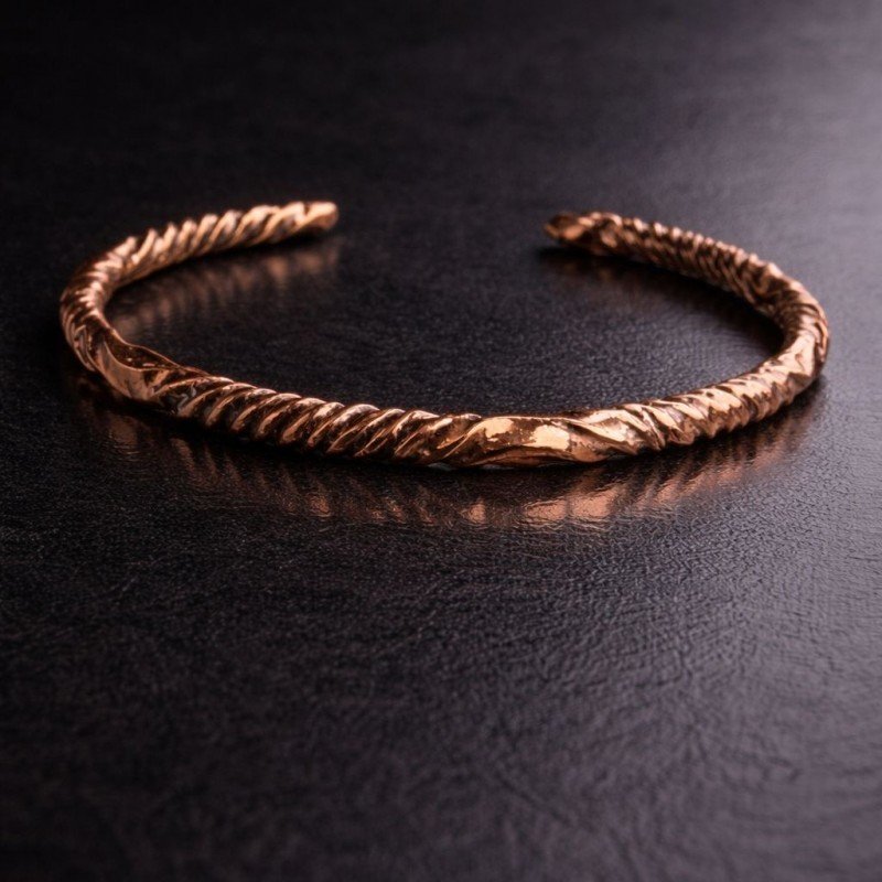 Handmade twisted solid copper open cuff bracelet with natural surface and classic design