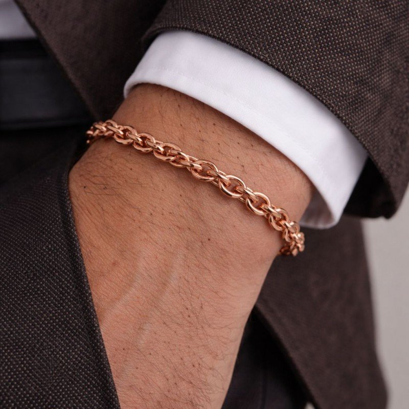 Handmade solid copper chain open cuff bracelet with natural metal finish and minimal design