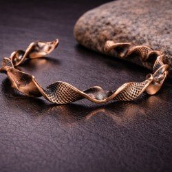 Handmade solid copper open cuff bracelet with textured wave form and sculptural design