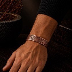 LAJA-1577 art deco yelpaze desenli saf bakır kelepçe bileklik ürün fotoğrafı