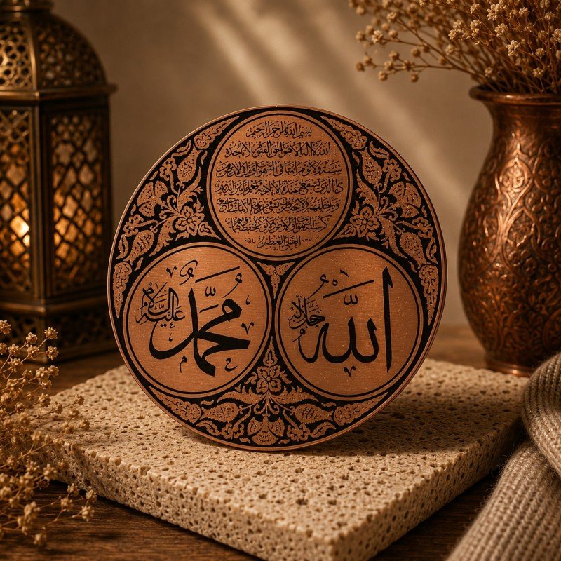 LAJA TR %100 Saf Bakır Ayetel Kürsi Allah Muhammed Buzdolabı Magneti (6x6 cm) laja-tr-el-yapimi-saf-bakir-ayetel-kursi-allah-muhammed-magnet-6x6