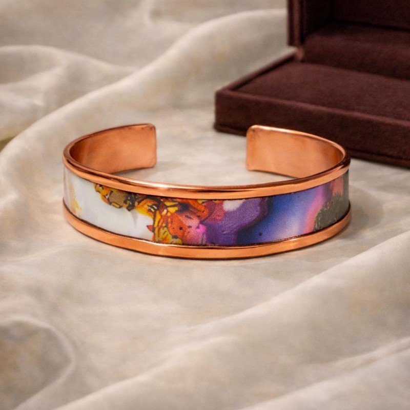 LAJA-2520 Aurora Flow el yapımı renkli yüzeyli özel tasarım bakır bileklik
