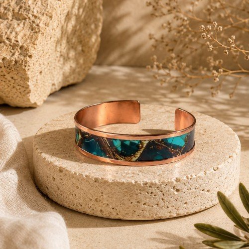 LAJA 2527 ATLANTIS SHARD – Mozaik Yüzey Tasarımlı Bakır Bileklik | Mosaic Copper Bracelet