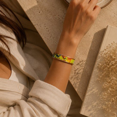 LAJA 2528 VOLCANIC LIME – Alev Damar Desenli Bakır Bileklik | Vein Pattern Copper Bracelet