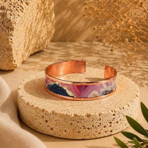 LAJA 2534 QUARTZ MIST – Bulut Geçişli Bakır Bileklik | Quartz Mist Copper Cuff Bracelet