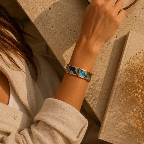 LAJA 2537 SAPPHIRE STREAM – Akış Desenli Bakır Bileklik | Flow Pattern Copper Cuff