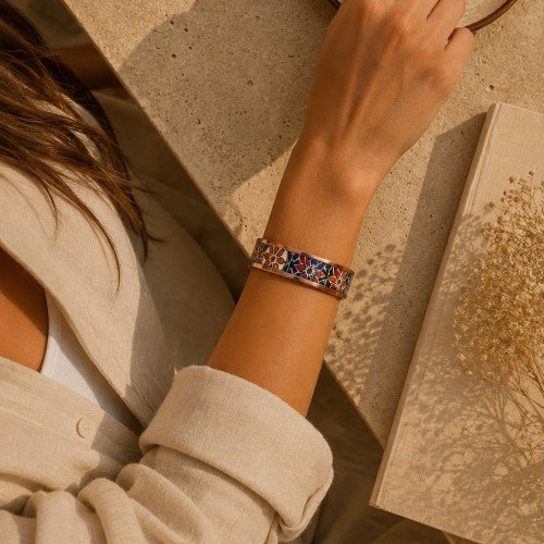 LAJA 2538 IZNIK BLOOM – Çini Motifli Bakır Bileklik | Tile Pattern Copper Cuff Bracelet