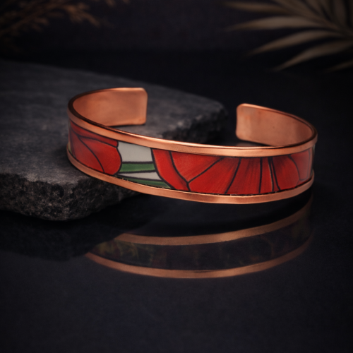 LAJA 2515 Vitra Flame | Özel Tasarım Kırmızı Desenli Bakır Bileklik | Copper Bracelet with Red Pattern