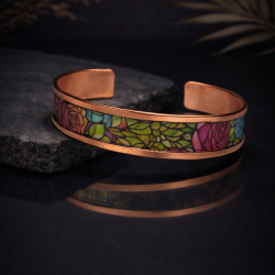 LAJA-2513 Vitra Bloom desenli el yapımı bakır bileklik özel tasarım vitray görünümlü yüzey