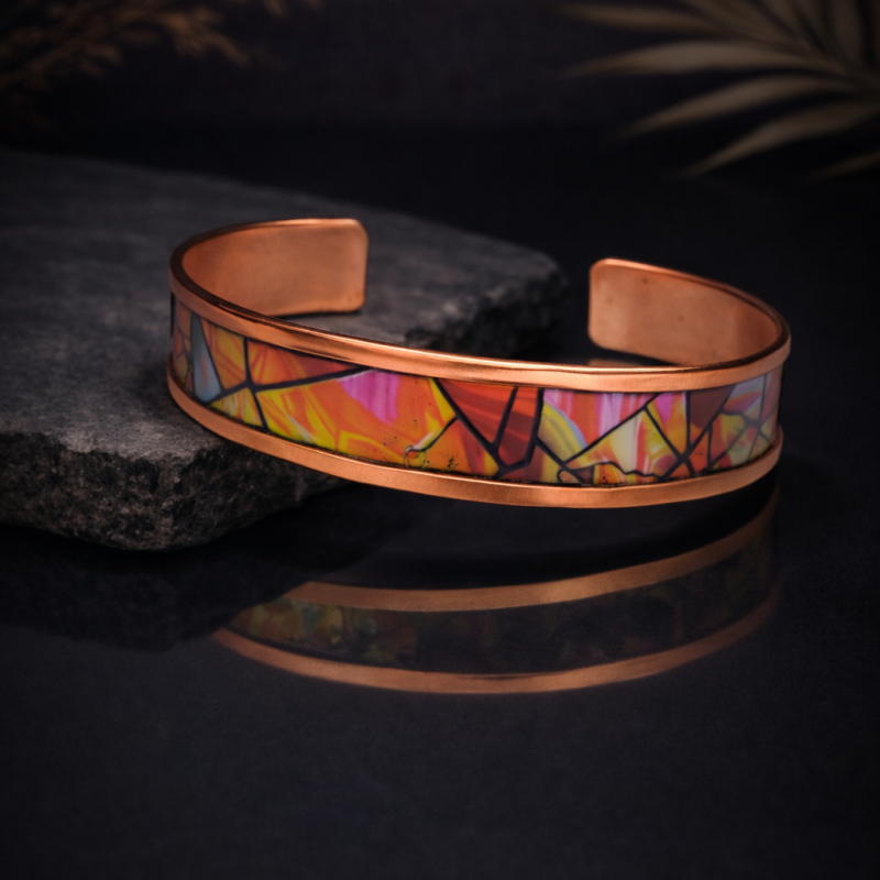 LAJA-2523 Prism Ember el yapımı geometrik desenli sanatsal bakır bileklik modeli