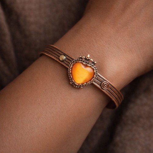 LAJA-4000S2 Doğal Taş Detaylı El Yapımı Bakır Bileklik
