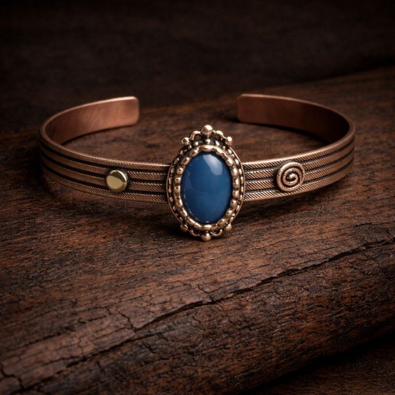 Doğal taş detayına sahip, bakır gövdeli el işçiliği LAJA-4000S3 bileklik