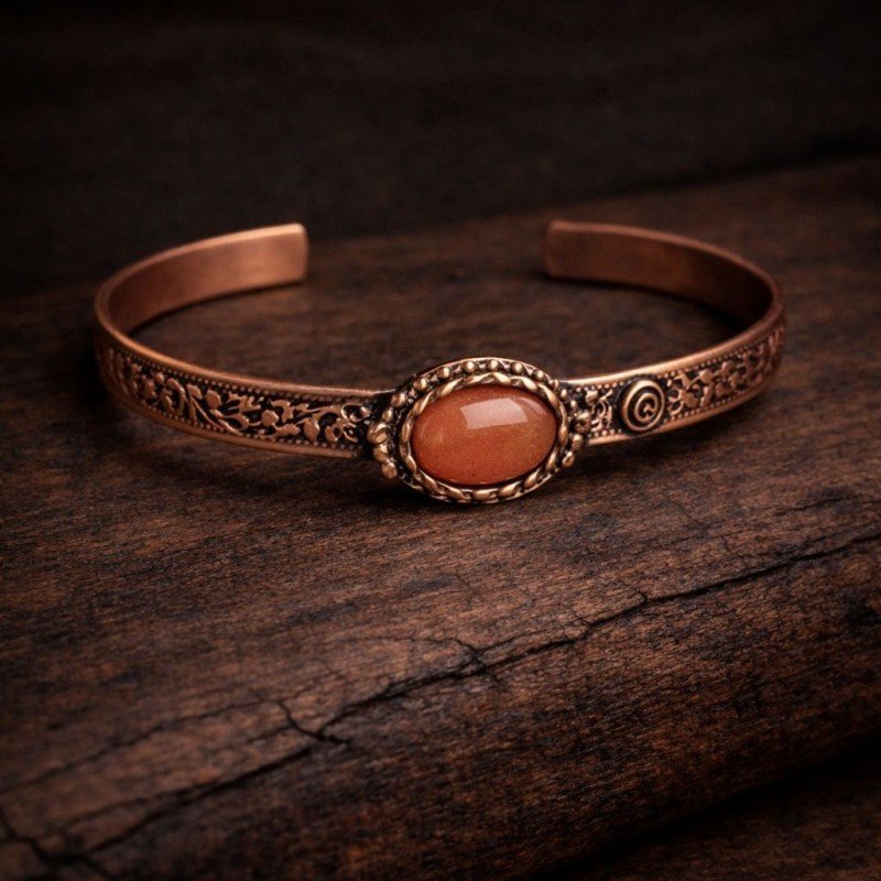 Doğal taş detaylı, bakır gövdeli el yapımı LAJA-4000S1 bileklik modeli