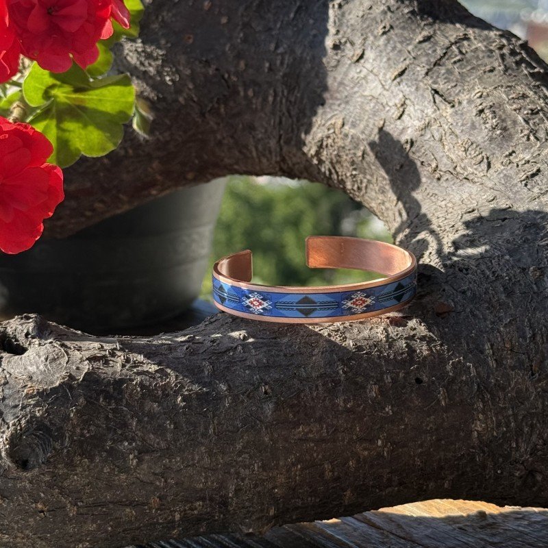 LAJA-1711 El Yapımı Özel Desenli Bakır Bileklik 