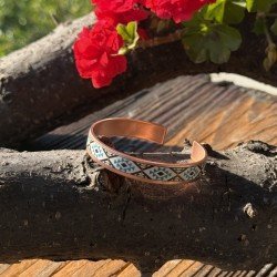 LAJA 1713 özel UV baskı motifli, el yapımı, etnik ve bohem stil bakır bileklik