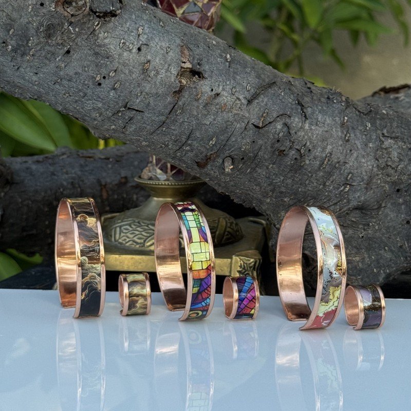 LAJA-2500 el yapımı bakır bileklik 3’lü set Özel Tasarımlarla Renkelndirilen Sadece Laja ya ait özel 2 li takımlar Bakır Bileklik ve Yüzük